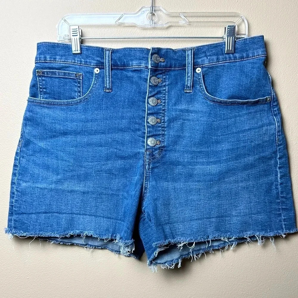 Madewell High-Rise 4” Raw Hem Denim Shorts Button Fly Derby Wash Sz‎ 31
